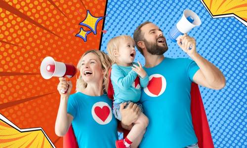 Family dressed up in super hero costume